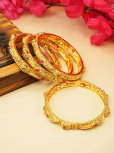 GRIIHAM 10308A Set Of 4 Gold-Plated Stone-Studded Designer Bangle
