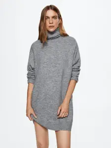 MANGO Solid Turtle Neck Sweater Dress