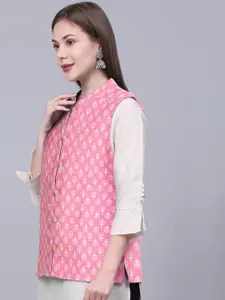 KALINI Women Floral Printed Pure Cotton Nehru Jacket
