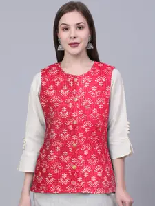 KALINI Women Floral Printed Pure Cotton Nehru Jacket
