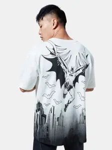 The Souled Store Men White & Black Printed Drop-Shoulder Sleeves Oversized T-Shirt