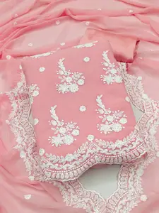 KALINI Pink & White Embroidered Silk Georgette Unstitched Dress Material