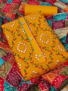 KALINI Yellow & Red Embroidered Pure Cotton Unstitched Dress Material