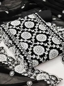 KALINI Black & White Embroidered Silk Georgette Unstitched Dress Material