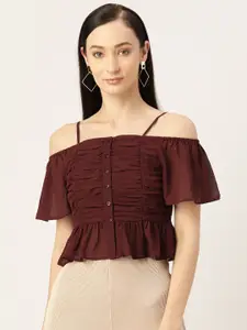 Slenor Ruched Georgette Bardot Top