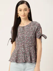 Slenor Floral Print Crepe Top