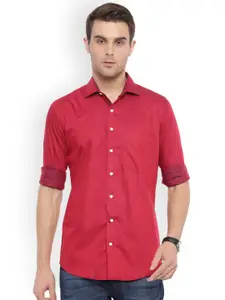Shaftesbury London Men Red Comfort Slim Fit Self Design Casual Shirt