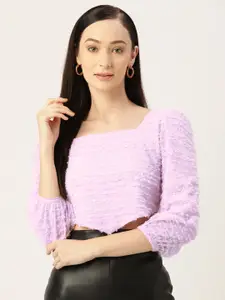 Slenor Self Design Smocked Crop Top