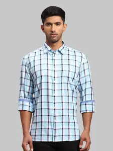 Parx Men Slim Fit Windowpane Checks Cotton Casual Shirt