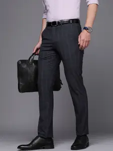 Louis Philippe Men Checked Super Slim Fit Mid-Rise Formal Trousers