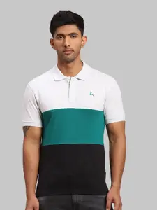Parx Men Black & White Colourblocked Polo Collar T-shirt