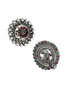 Kord Store Set Of 2 Silver-Plated Stone Studded Ring