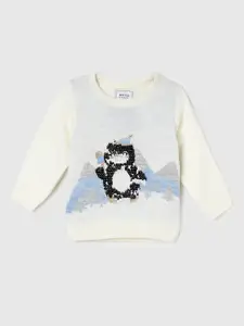 max Girls Self Design Acrylic Pullover with Embellished Detail