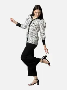 NEOFAA Women Semi Sheer Printed Casual Shirt