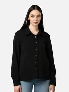NEOFAA Women Solid Semi Sheer Casual Shirt
