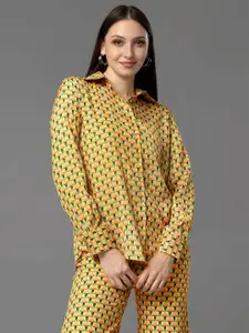 NEOFAA Women Semi Sheer Printed Casual Shirt