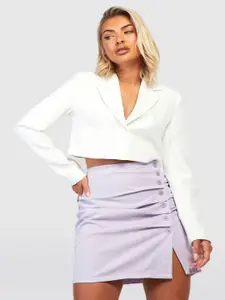 Boohoo Button Detail Ruched Straight Mini Skirt