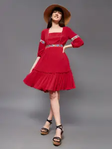 Miss Chase Square Neck Puff Sleeves Fit & Flare Dress