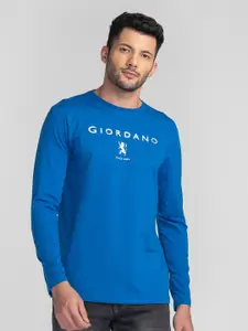 GIORDANO Brand Logo Printed Bio Finish Slim Fit Cotton T-shirt