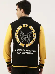 Maniac Men Black Colourblocked Bomber with Embroidered Jacket
