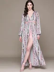 bebe Vibrant Vacay Printed High-Slit Cut-Out Detail Maxi Dress