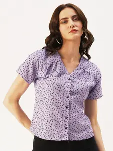 DressBerry Floral Printed Buttoned Front Shirt Style Top