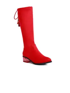 London Rag Women Tasselled Block Heel Calf Length Boots