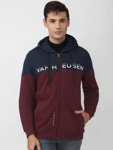VAN HEUSEN DENIM LABS Colourblocked Hooded Cotton Sweatshirt