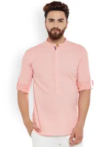 even Men Peach-Coloured Woven Design Straight Kurta