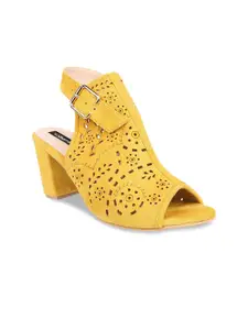 Sherrif Shoes Women Suede Block Peep Toes with Laser Cuts