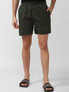 Peter England Men Green Camouflage Printed Shorts