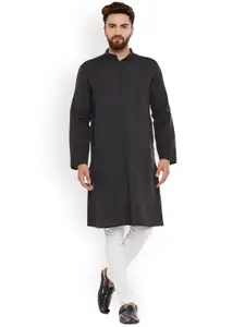 even Men Black Striped Straight Kurta