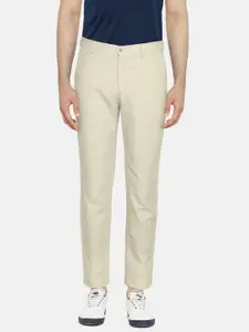 Peter England Men Cream-Coloured Slim Fit Solid Formal Trousers