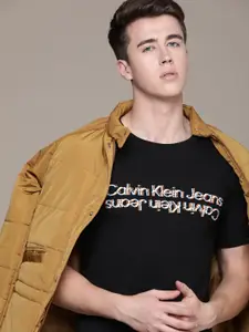 Calvin Klein Jeans Brand Logo Print Monochrome Knitted Slim Fit T-shirt