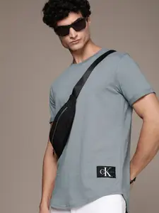 Calvin Klein Jeans Men Grey Brand Logo Pure Cotton Applique T-shirt