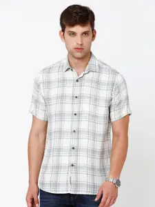 Linen Club Men Printed Tartan Checked Sustainable Casual Shirt