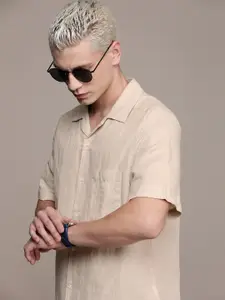 Calvin Klein Jeans Men Cuban Collar Linen Cotton Casual Shirt