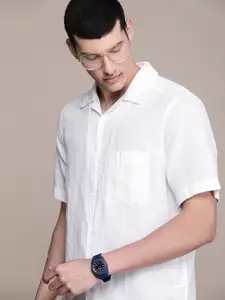 Calvin Klein Jeans Men Solid Cuban Collar Short Sleeves Casual Shirt