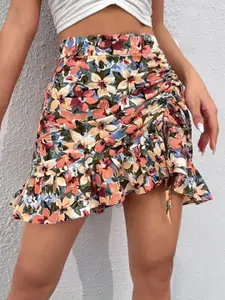 La Aimee Floral Print Flared Mini Skirt