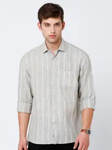 Linen Club Men Striped Linen Regular Fit Sustainable Casual Shirt