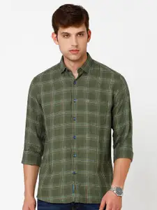 Linen Club Men Checked Linen Regular Fit Sustainable Casual Shirt