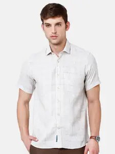 Linen Club Men Checked Linen Regular Fit Sustainable Casual Shirt