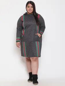 Amydus Plus Size Geometric Printed Hooded Jumper Dress