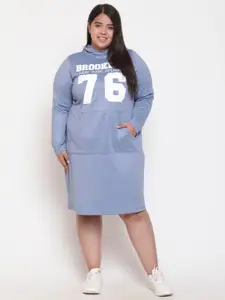Amydus Plus Size Typography Printed Hooded Jumper Dress