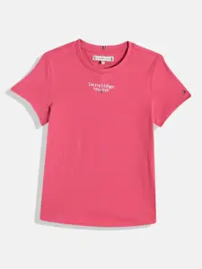 Tommy Hilfiger Girls Pink Printed Pure Cotton T-shirt