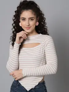 THREAD MUSTER Striped Cut Out Crop Top