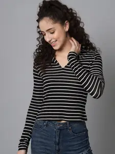 THREAD MUSTER Horizontal Striped V-neck Top