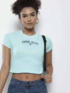 Tommy Hilfiger Women Brand Logo Printed Round Neck Crop T-shirt
