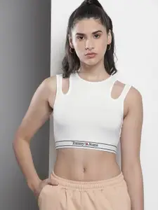 Tommy Hilfiger Solid Round Neck Cut-Out Detail Crop Top