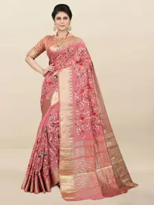 SERONA FABRICS Floral Embroidered Silk Cotton Mysore Silk Saree